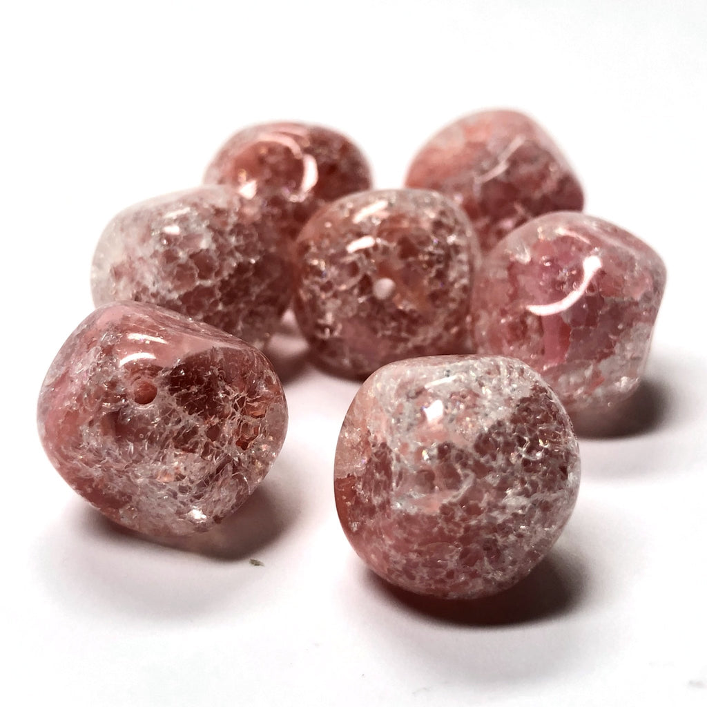 14MM Rose Crackle Glass Nugget Bead (12 pieces)