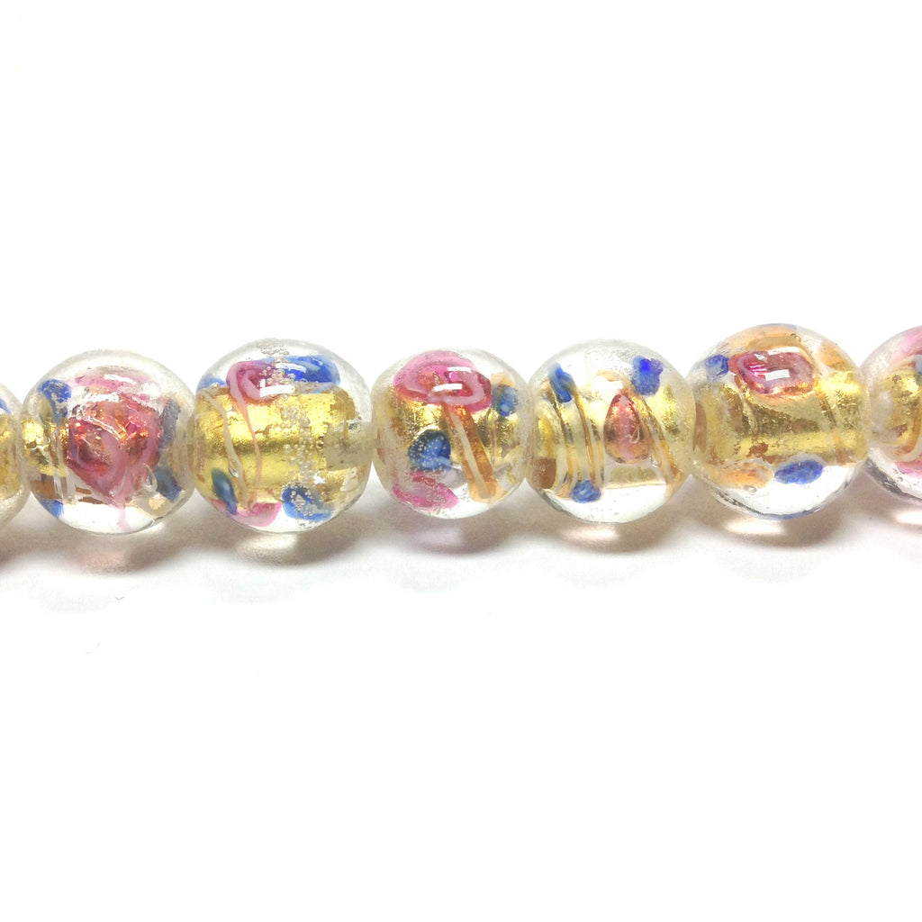11MM Round Glass Gold Foil Lamp Beads 16" (1 strand)