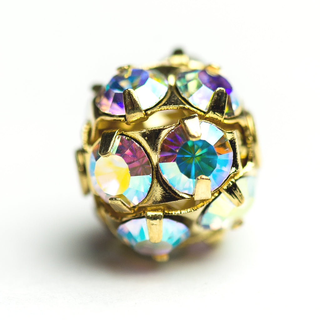 8MM Rhinestone Ball Crystal Ab/Gold (6 pieces)