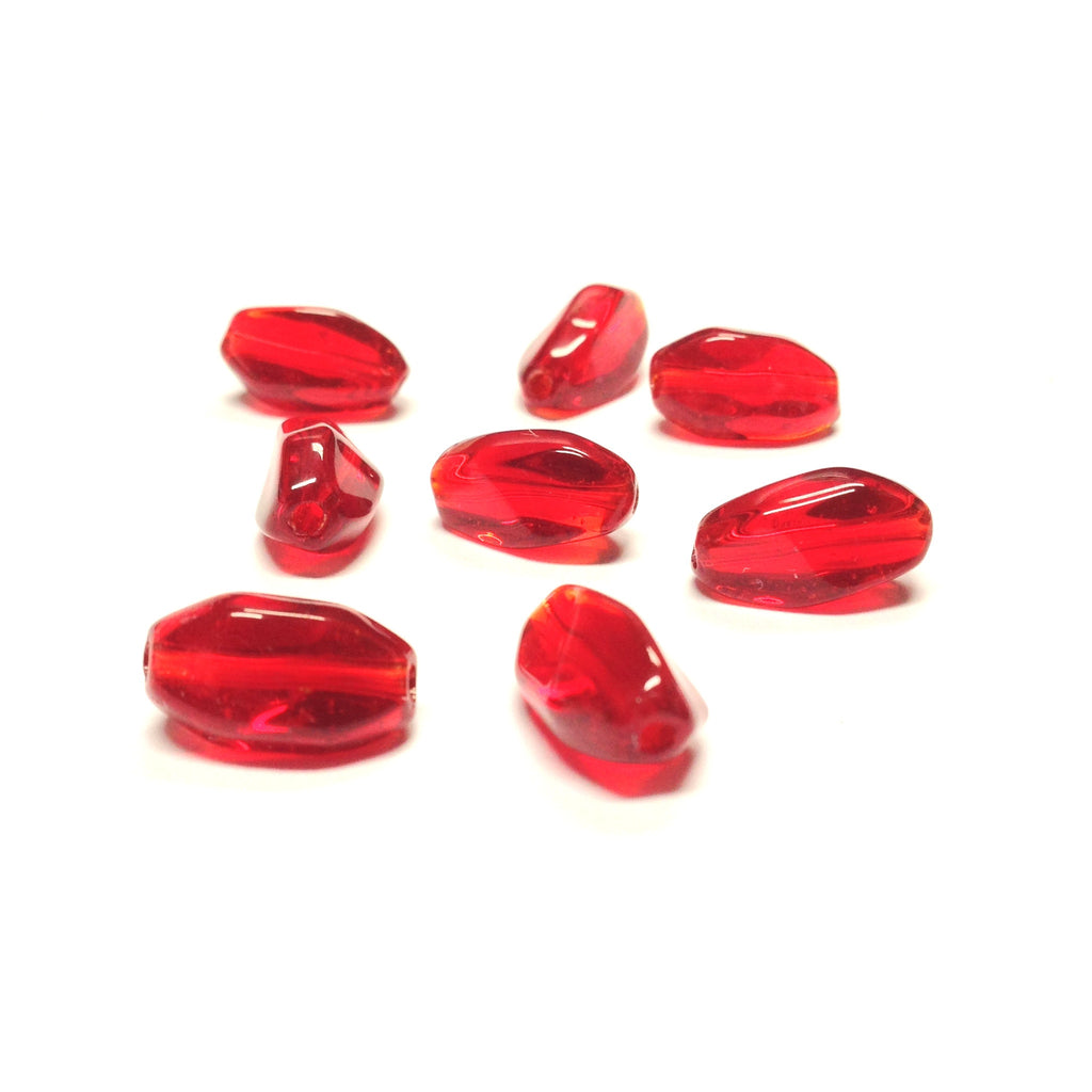 14X8MM Ruby Glass Twist Oval Bead (72 pieces)