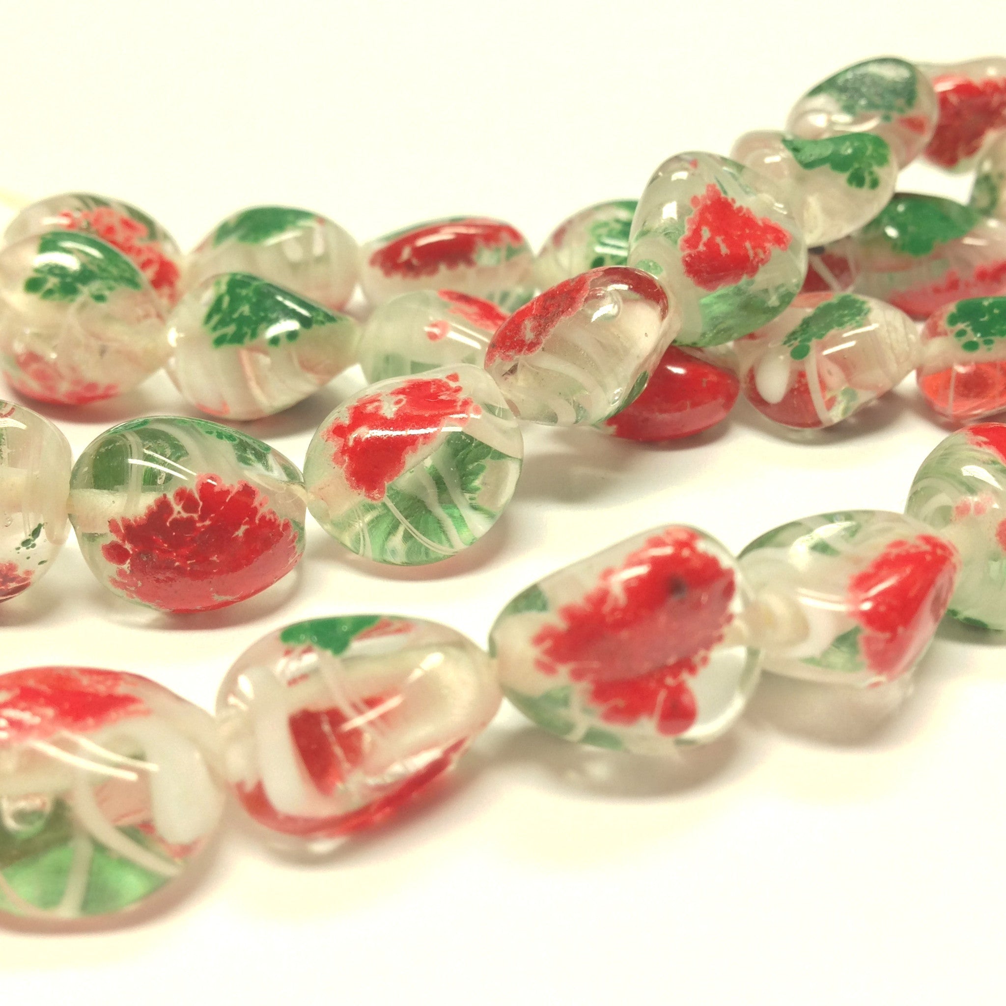 12X11MM Red/Green Glass Baroque Bead (36 pieces)