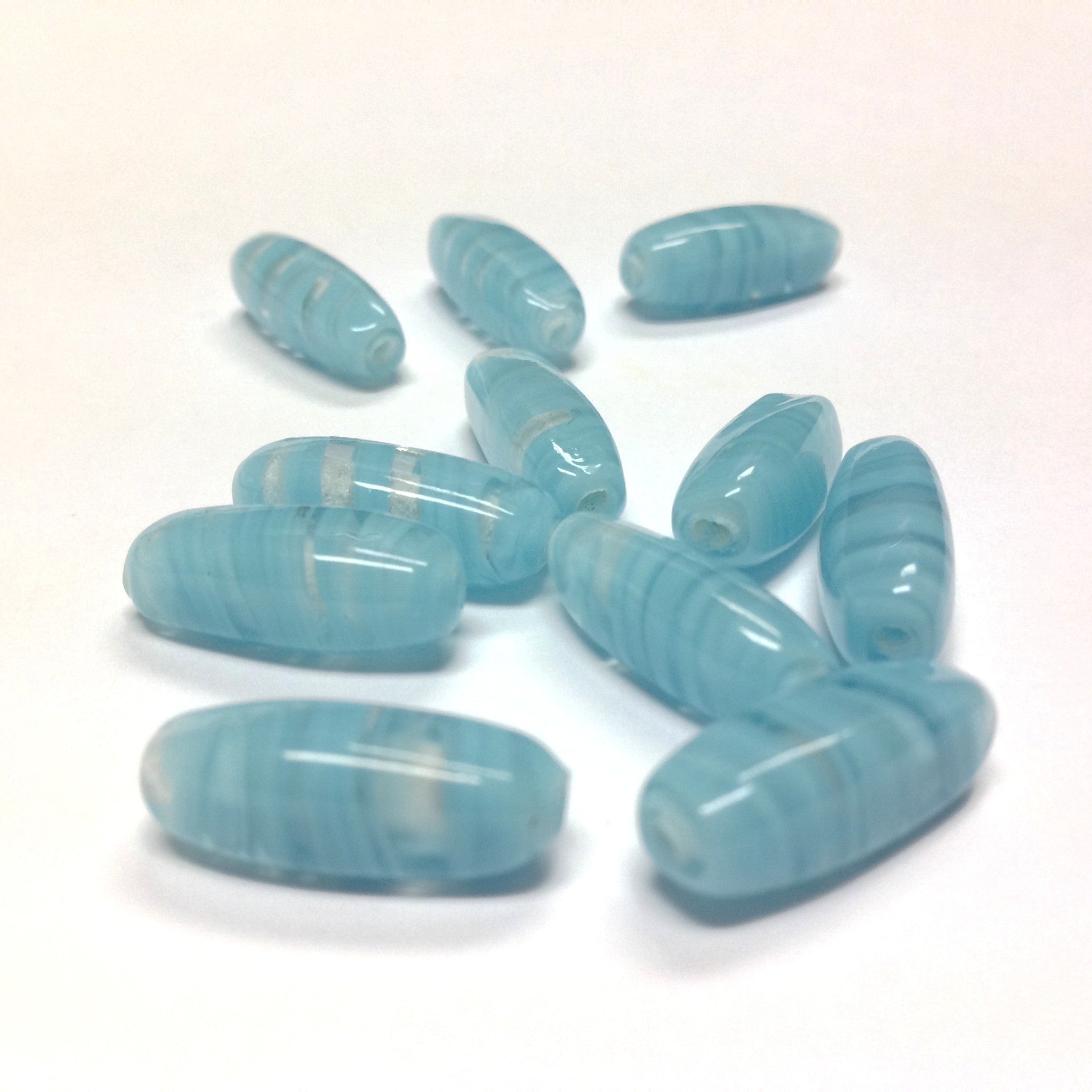 18X8MM Aqua Swirl Oval Glass Bead (36 pieces)
