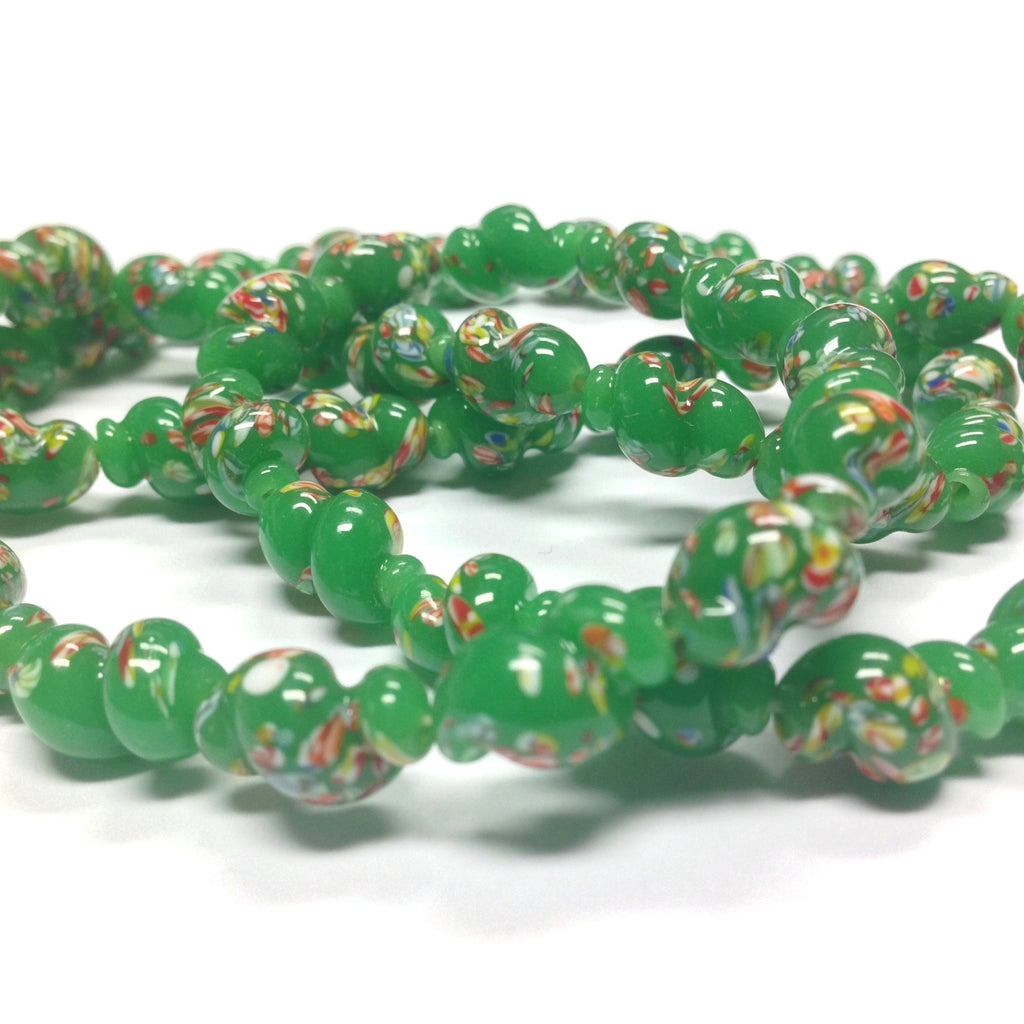 14X9MM Dark Jade Green Glass Twisted Oval Tombo Bead (36 pieces)