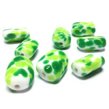18X12MM White Glass w/Multi Green Spots Bead (12 pieces)
