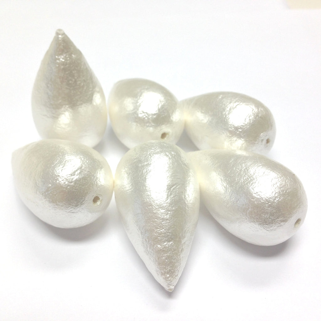 40X23MM Papermache White Cotton Pearl Pear Bead