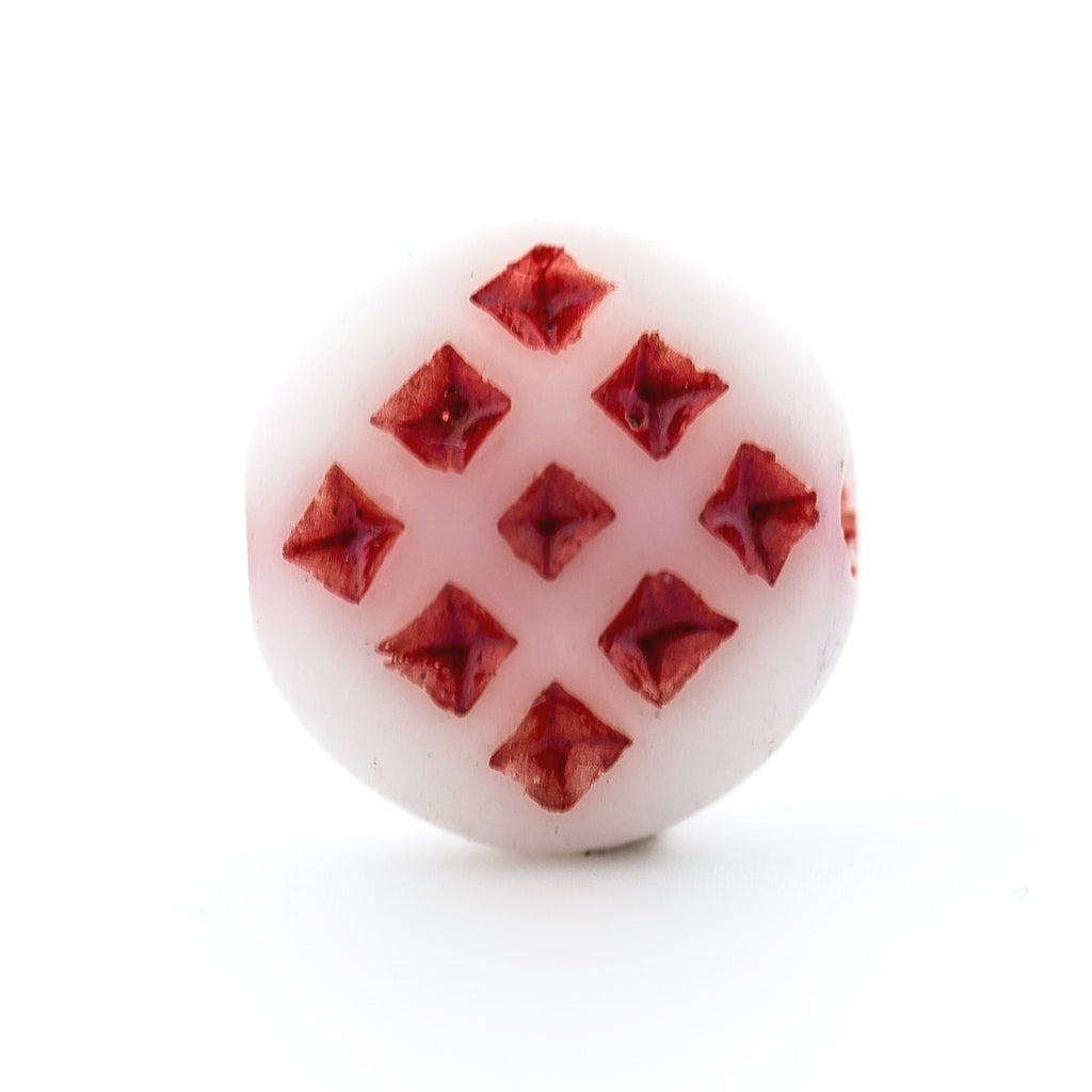 White w/Red Glass Disc Bead (144 pieces)