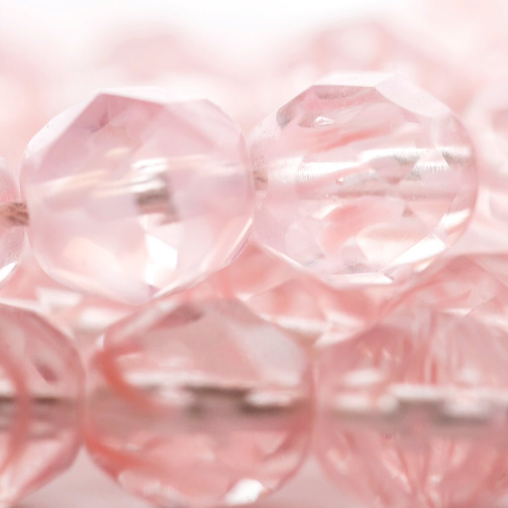 8MM Pink/Crystal Firepolish Beads (100 pieces)