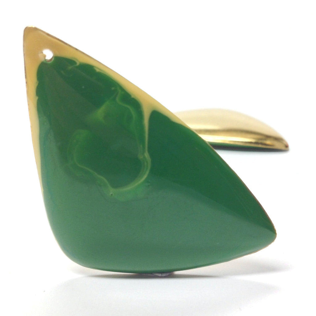 48X29MM Green-Ivory Enamel Brass Drop (2 pieces)