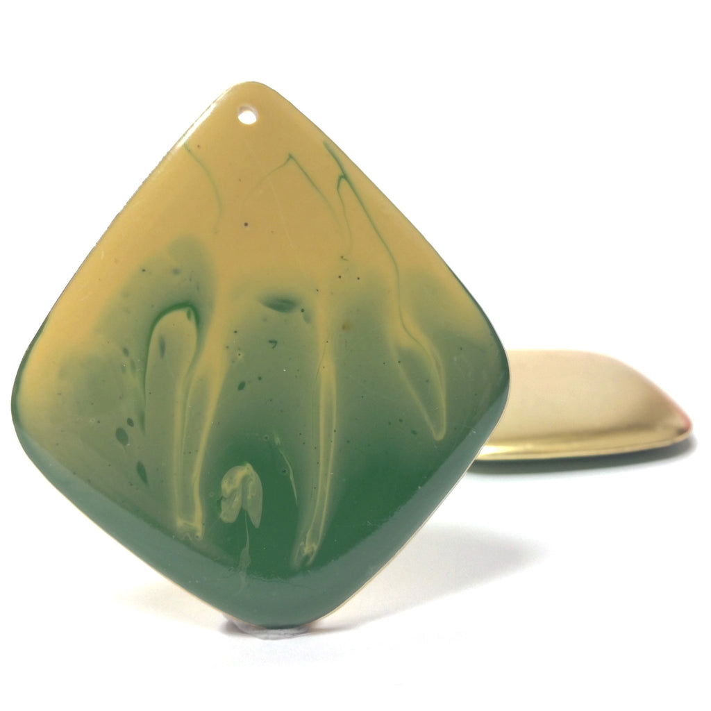 48X44MM Green-Ivory Enamel Brass Drop (2 pieces)