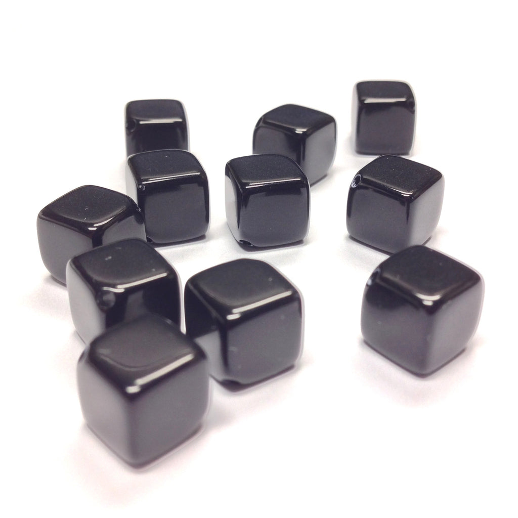 24MM Black Cube Bead w/Diagonal Hole (12 pieces)