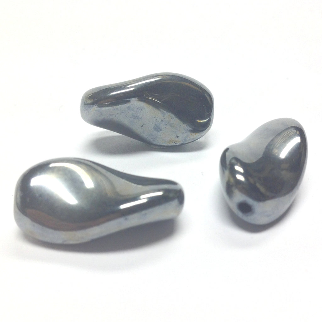 22X12MM Gunmetal Glass Long Twist Bead (12 pieces)