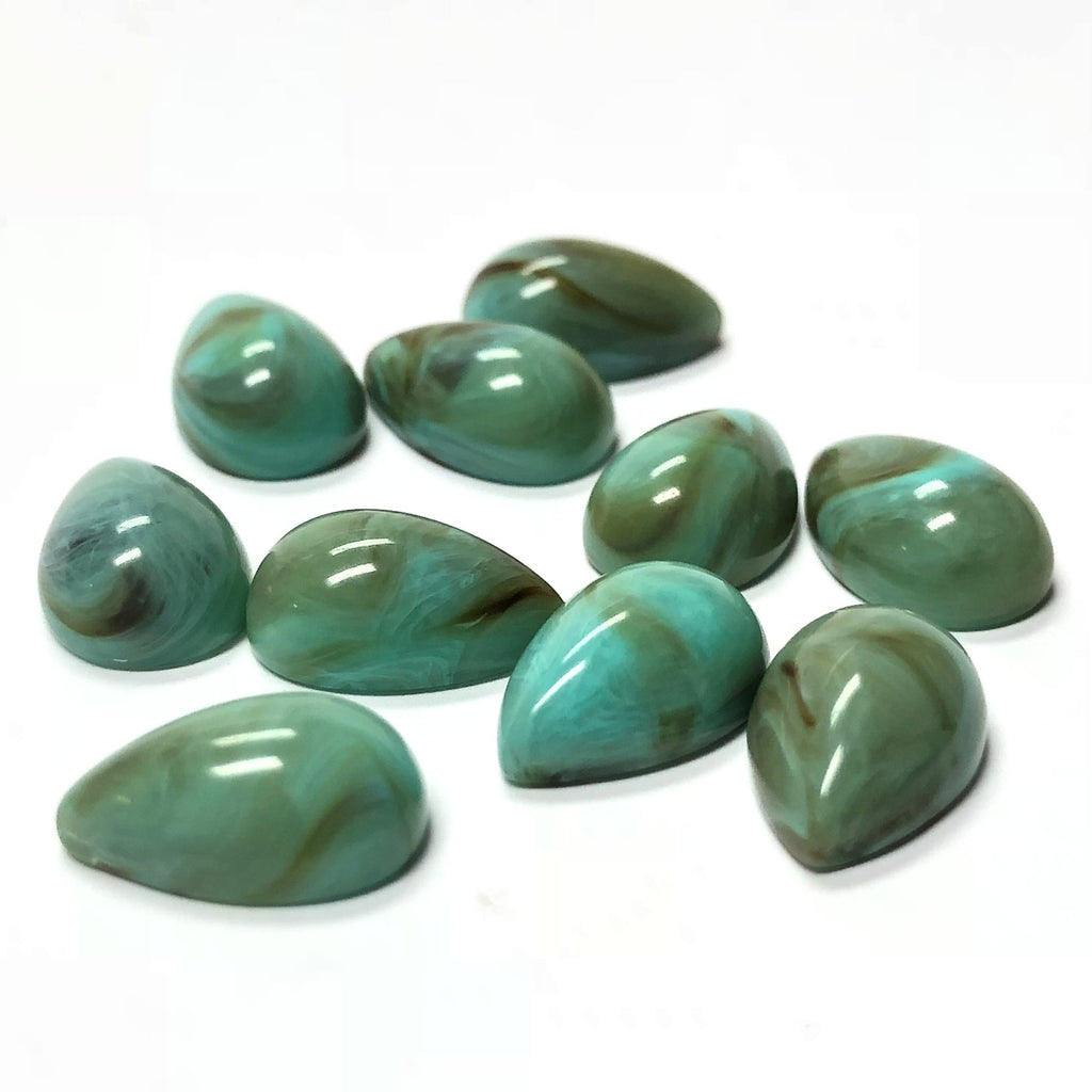 10X7MM Turquoise Matrix Color Pear Acrylic Cab (144 pieces)