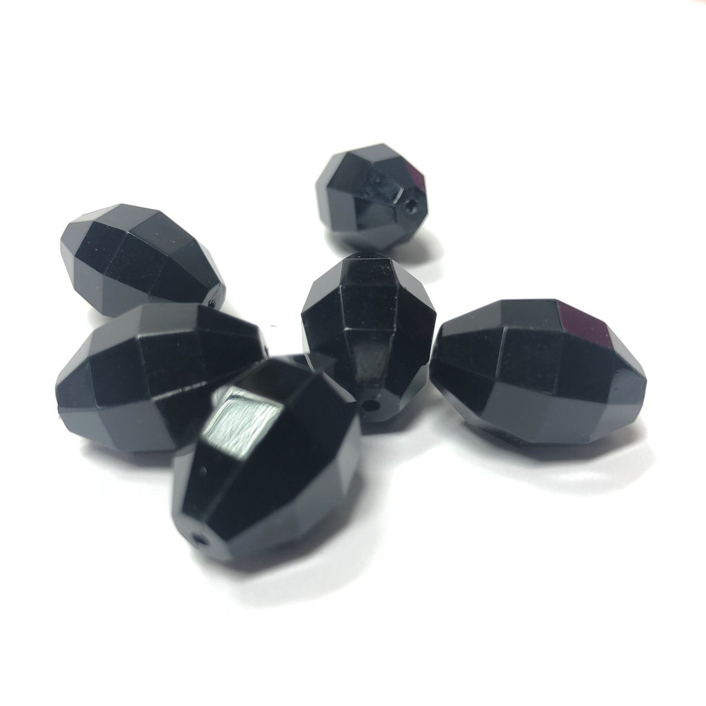 18X12MM Black Faceted Oval Acrylic Bead (36 pieces)