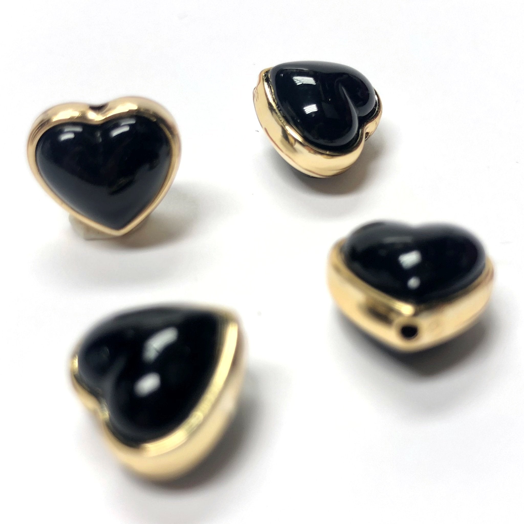 12MM Black-Gold Rim Heart Acrylic Bead (24 pieces)