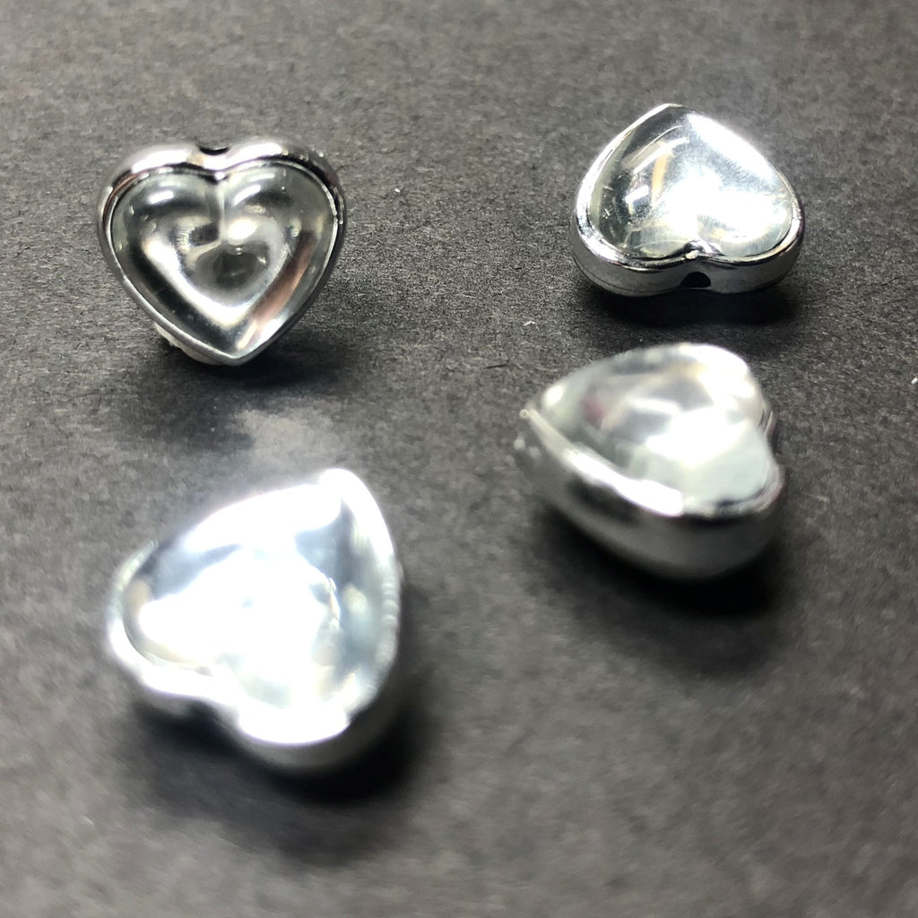12MM Crystal Acrylic Foil-Silver Rim Heart Bead (24 pieces)