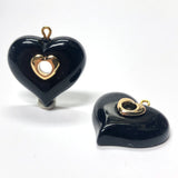 22MM Black Acrylic With Gold Rim Heart Drop (24 pieces)