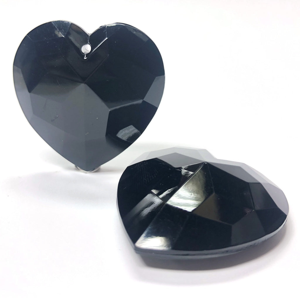 35MM Black Acrylic Faceted Heart Drop (6 pieces)