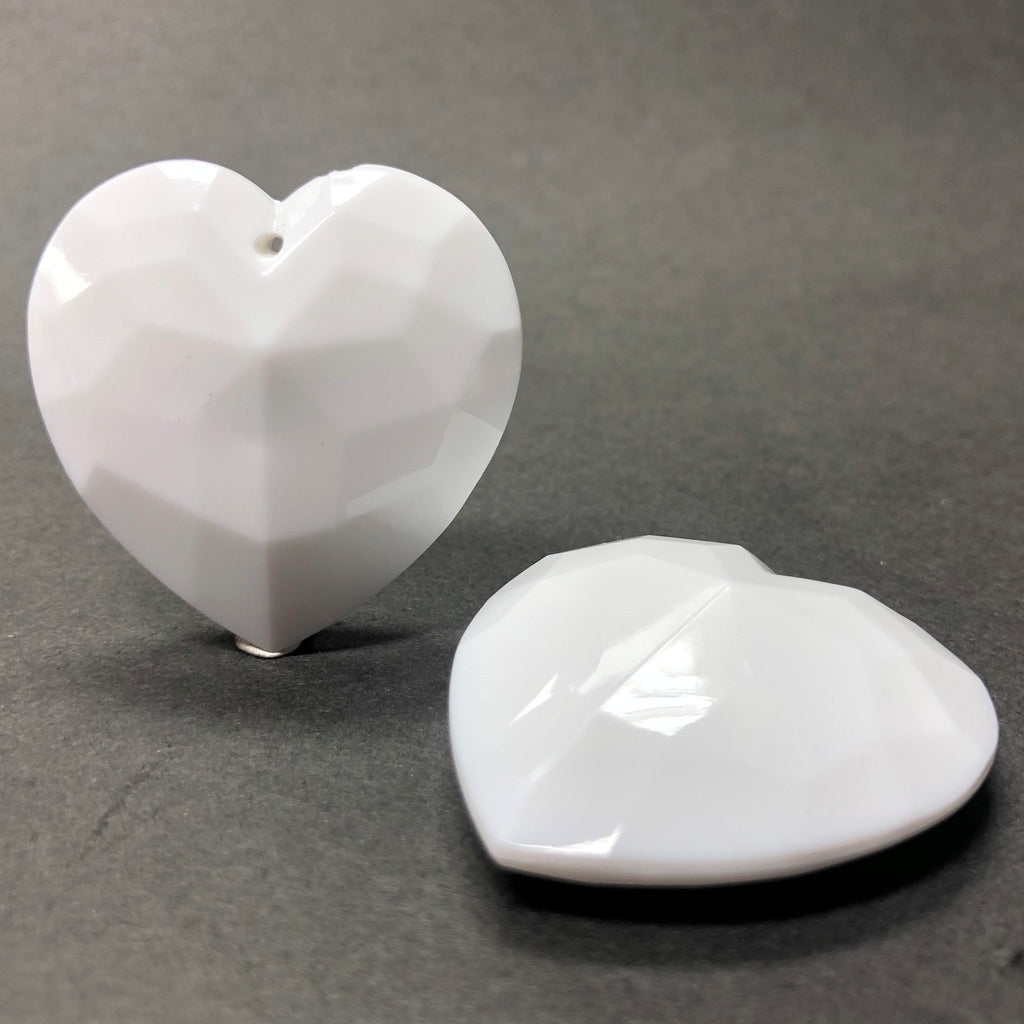 35MM White Acrylic Faceted Heart Drop (6 pieces)
