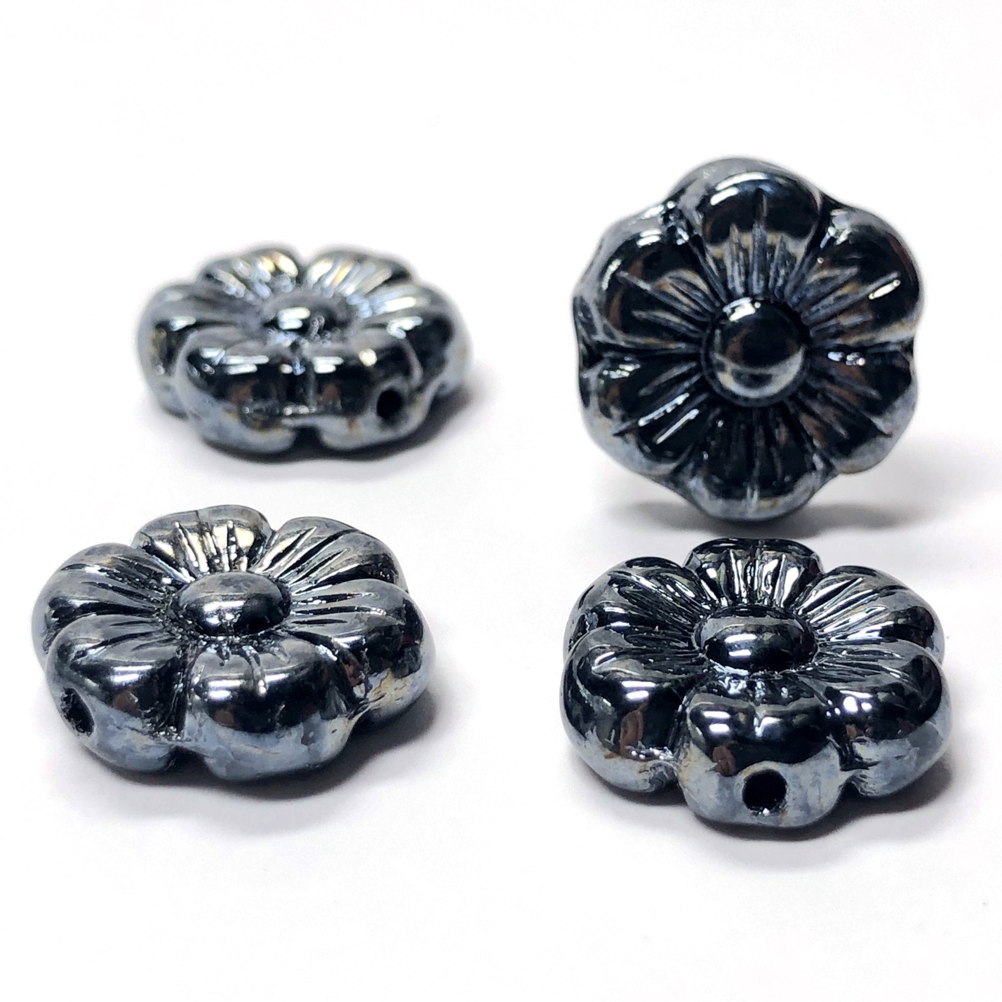 14MM Gunmetal Glass Flower Bead (36 pieces)