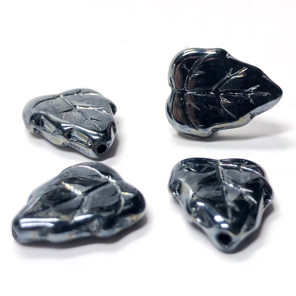 16X12MM Gunmetal Glass Leaf Bead (36 pieces)