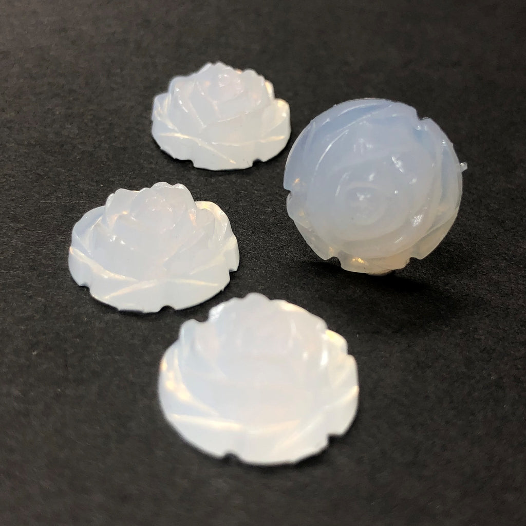15MM White Opal Rose Flower Acrylic Cab Foiled (12 pieces)