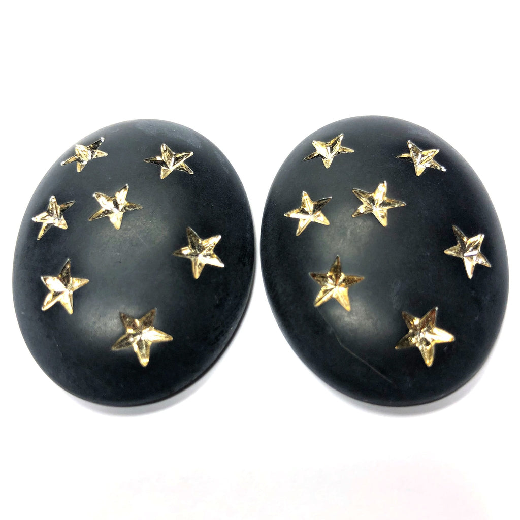 40X30MM Black Mat-Gold Star Oval Acrylic Cab (6 pieces)