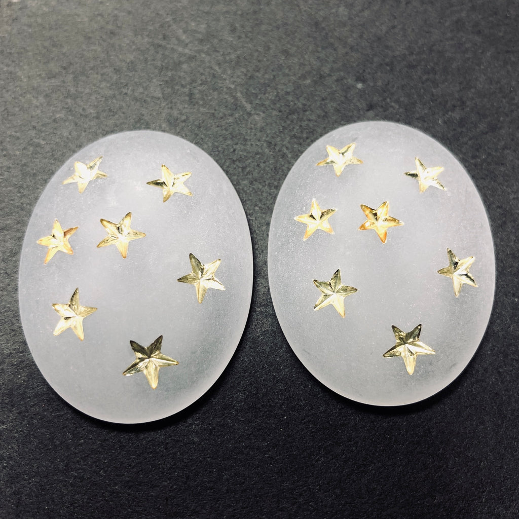 40X30MM Crystal Mat-Gold Star Oval Acrylic Cab (6 pieces)