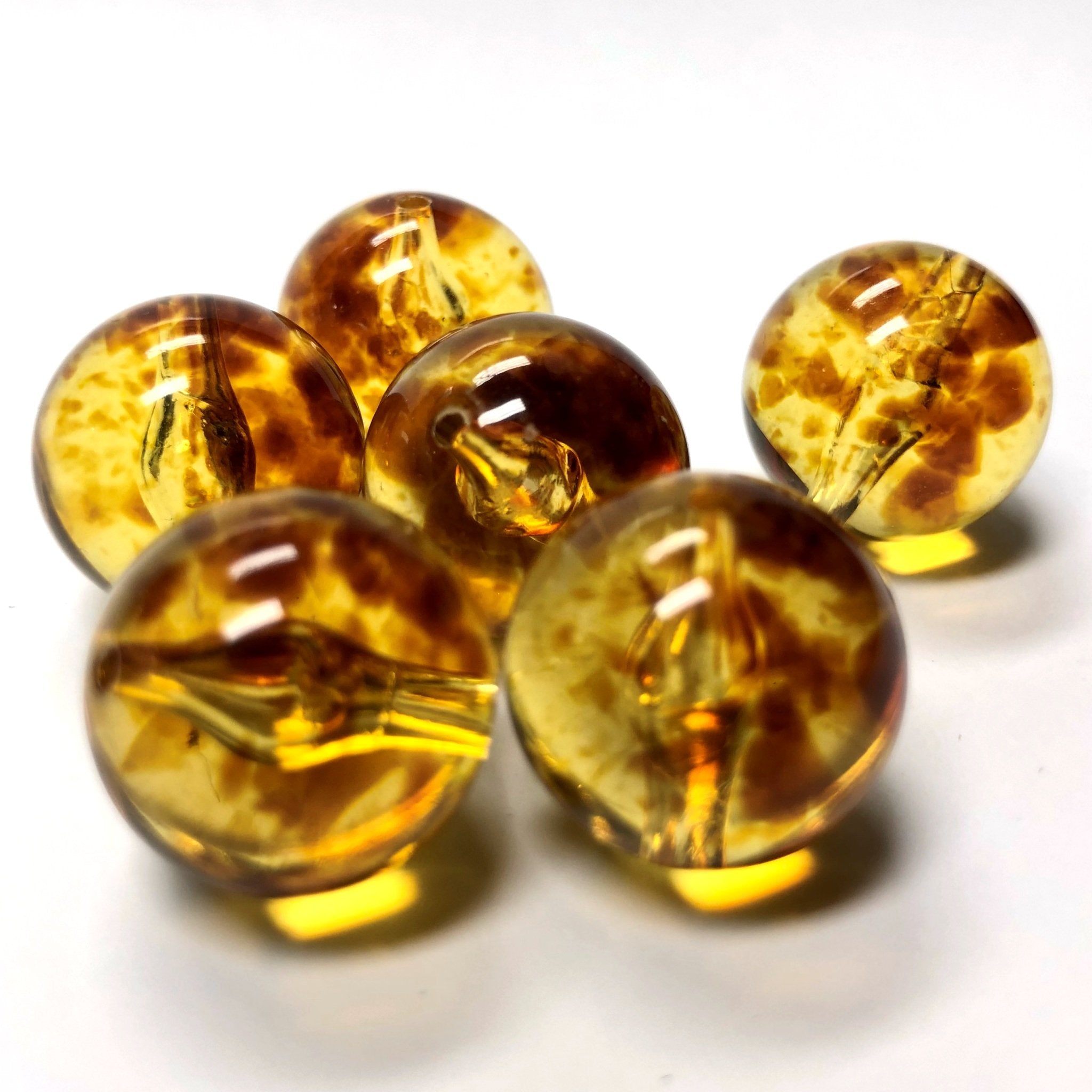 Yellow Crackle Round Amber Resin Beads