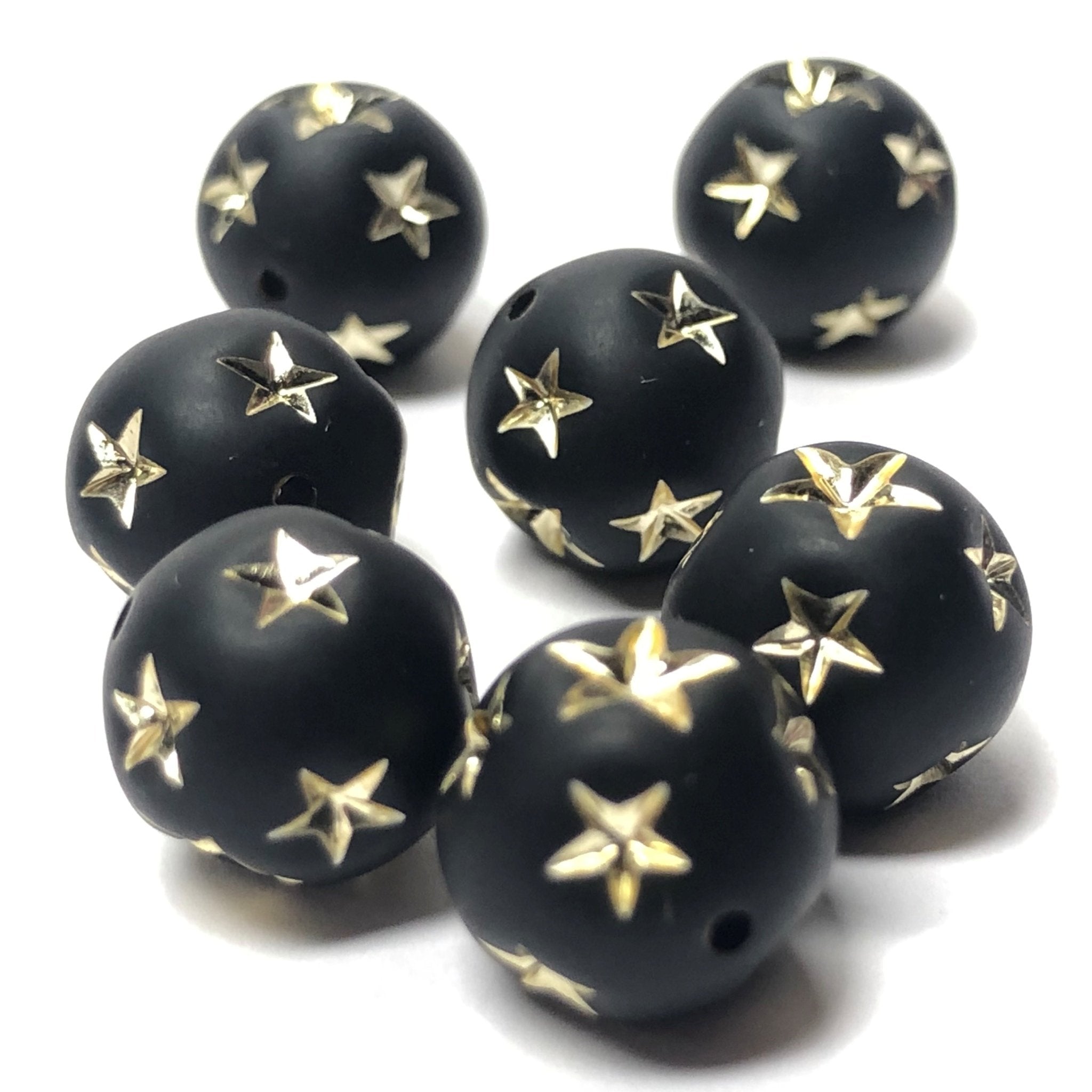 8MM Black Mat-Gold Star Acrylic Bead (36 pieces)