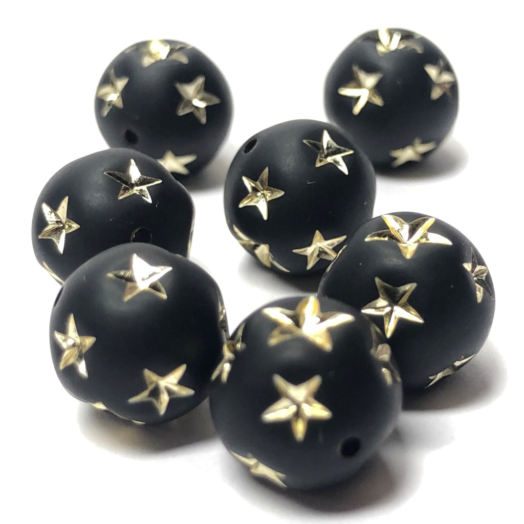 14MM Black Mat-Gold Star Acrylic Bead (24 pieces)