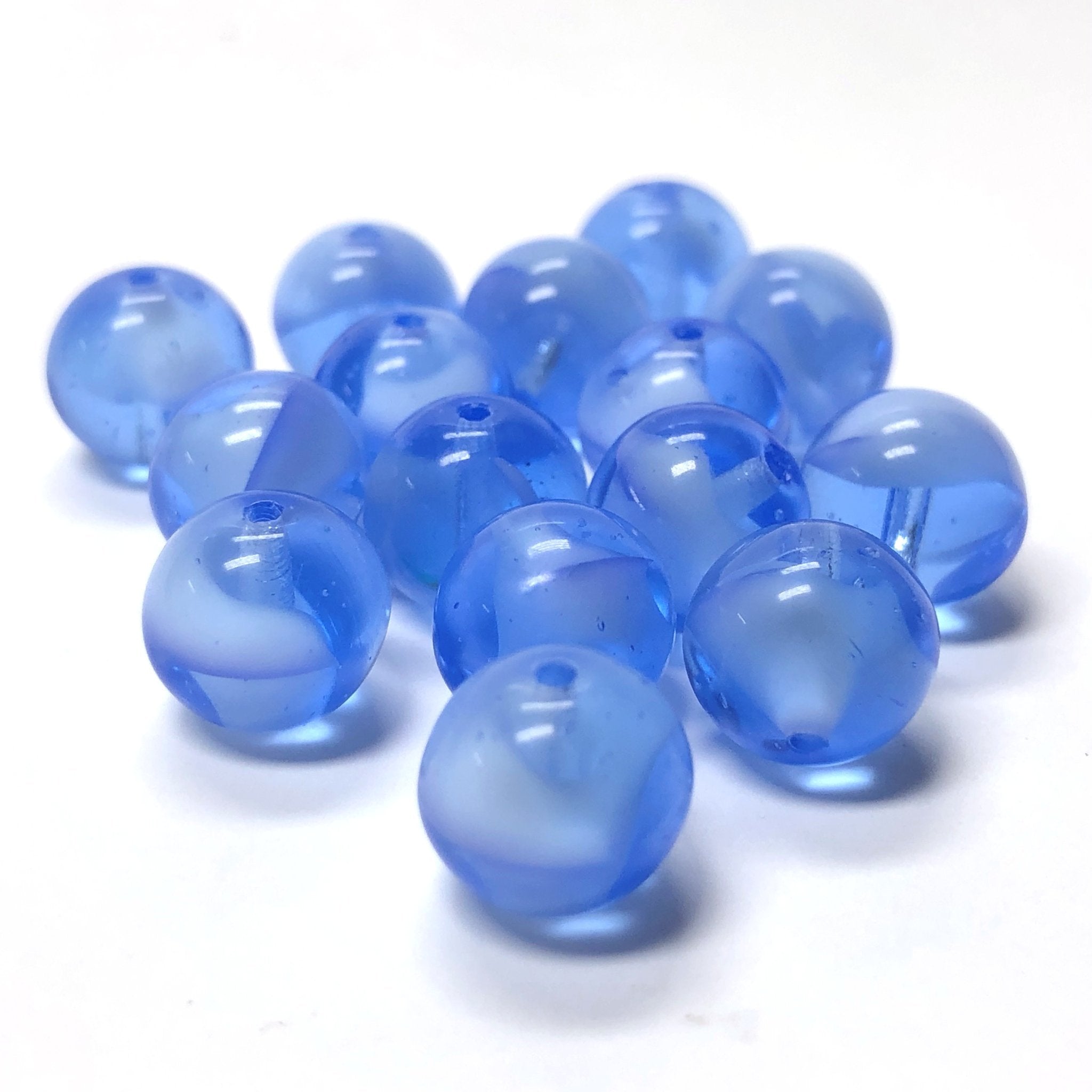 10MM Sapphire Blue Givre Glass Bead (36 pieces)