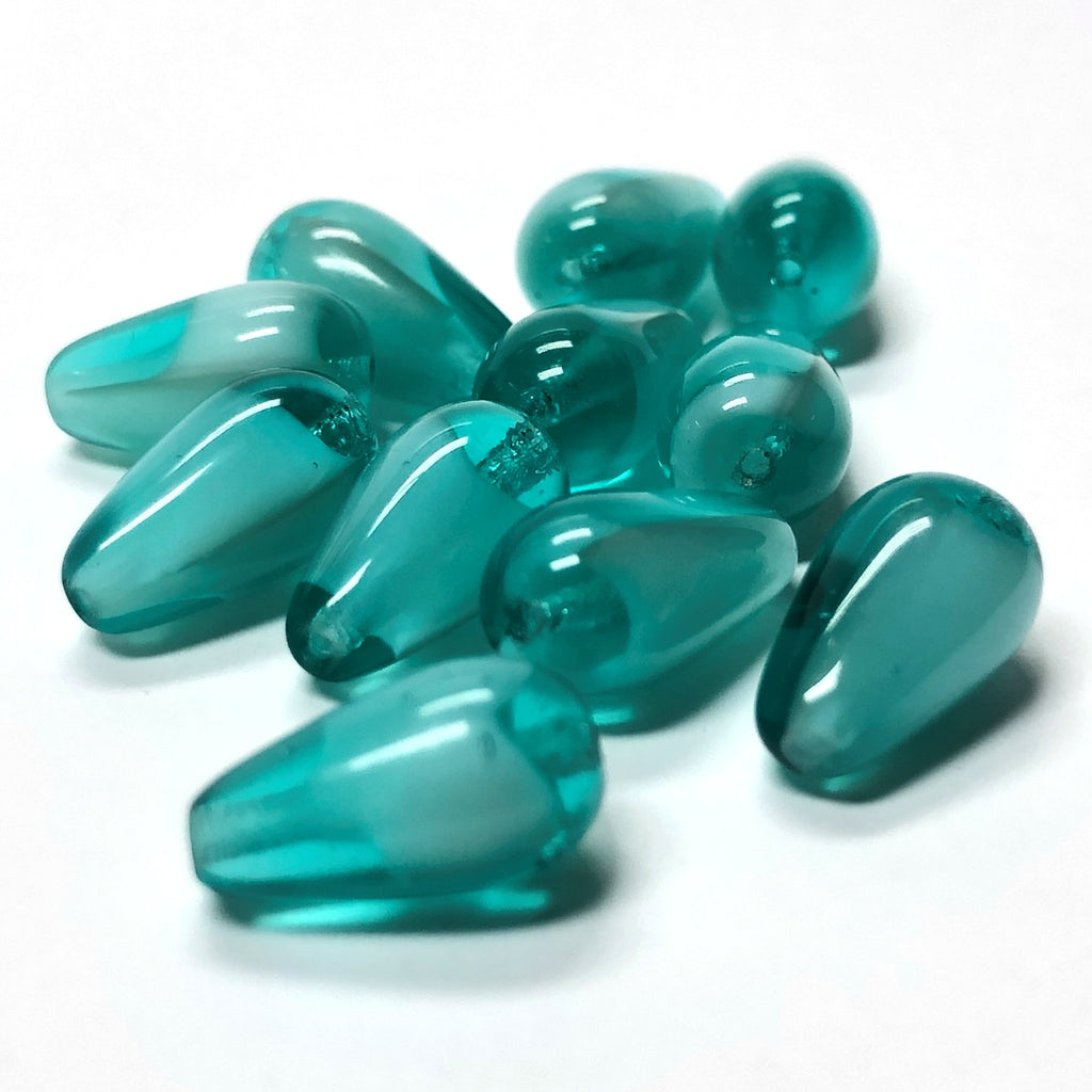 7X14MM Teal Blue-Green Givre Glass Pear Bead (36 pieces)