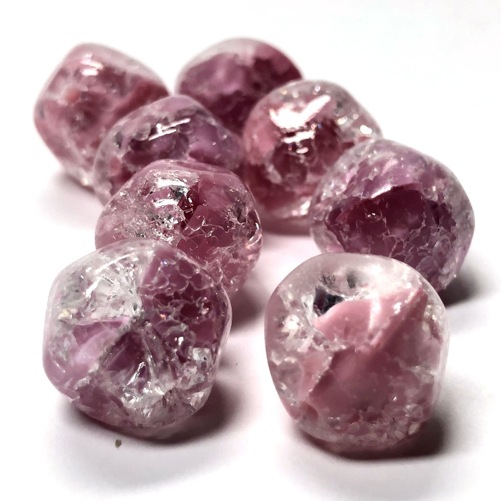 14MM Pink Crackle Glass Nugget Bead (12 pieces)