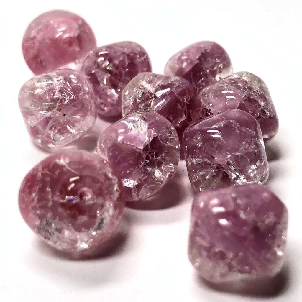 11MM Pink Crackle Glass Diamond Bead (24 pieces)