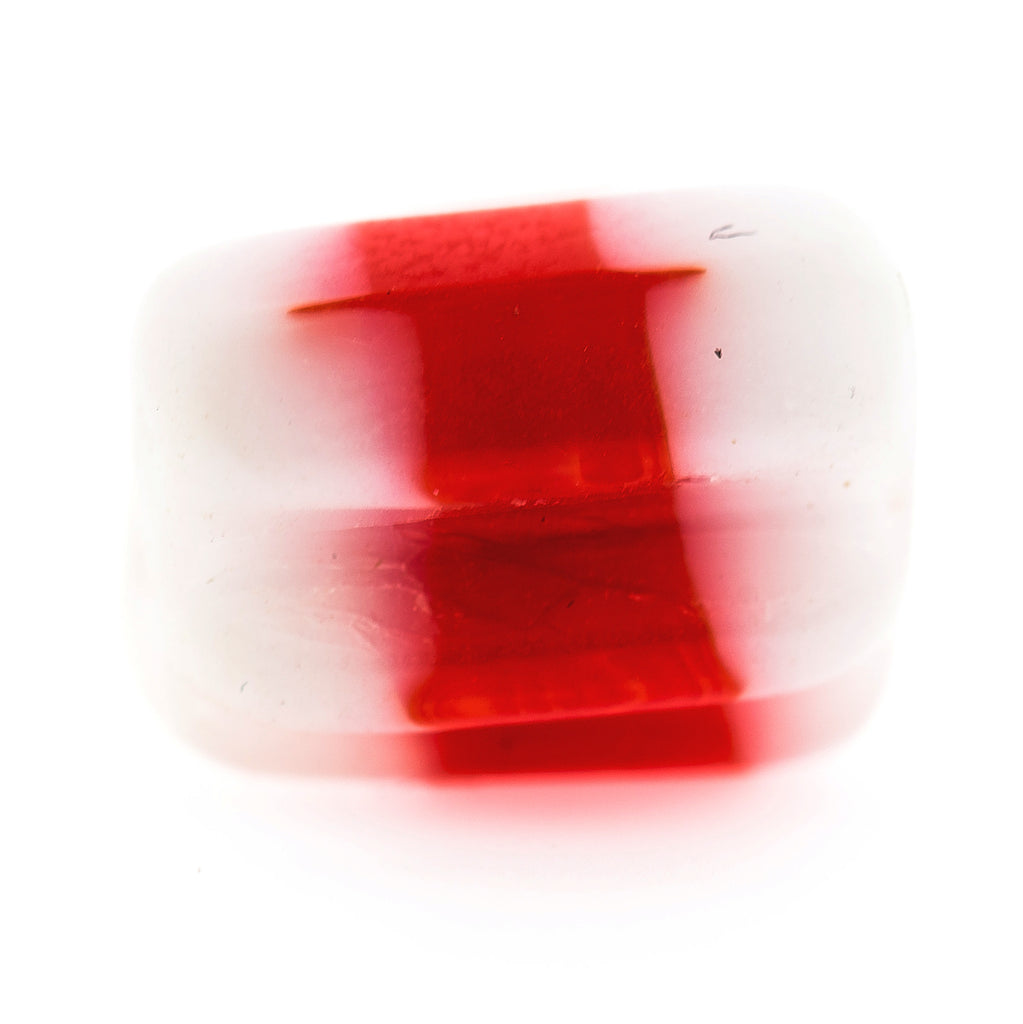 10X12MM Red/White Glass Ridged Tube Bead (36 pieces)