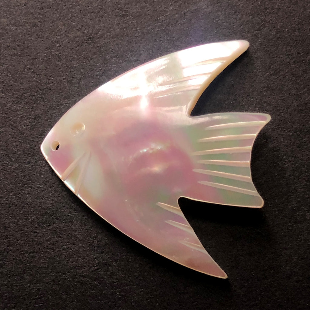 34X34MM Engraved Mother Of Pearl Fish Drop (3 pieces)
