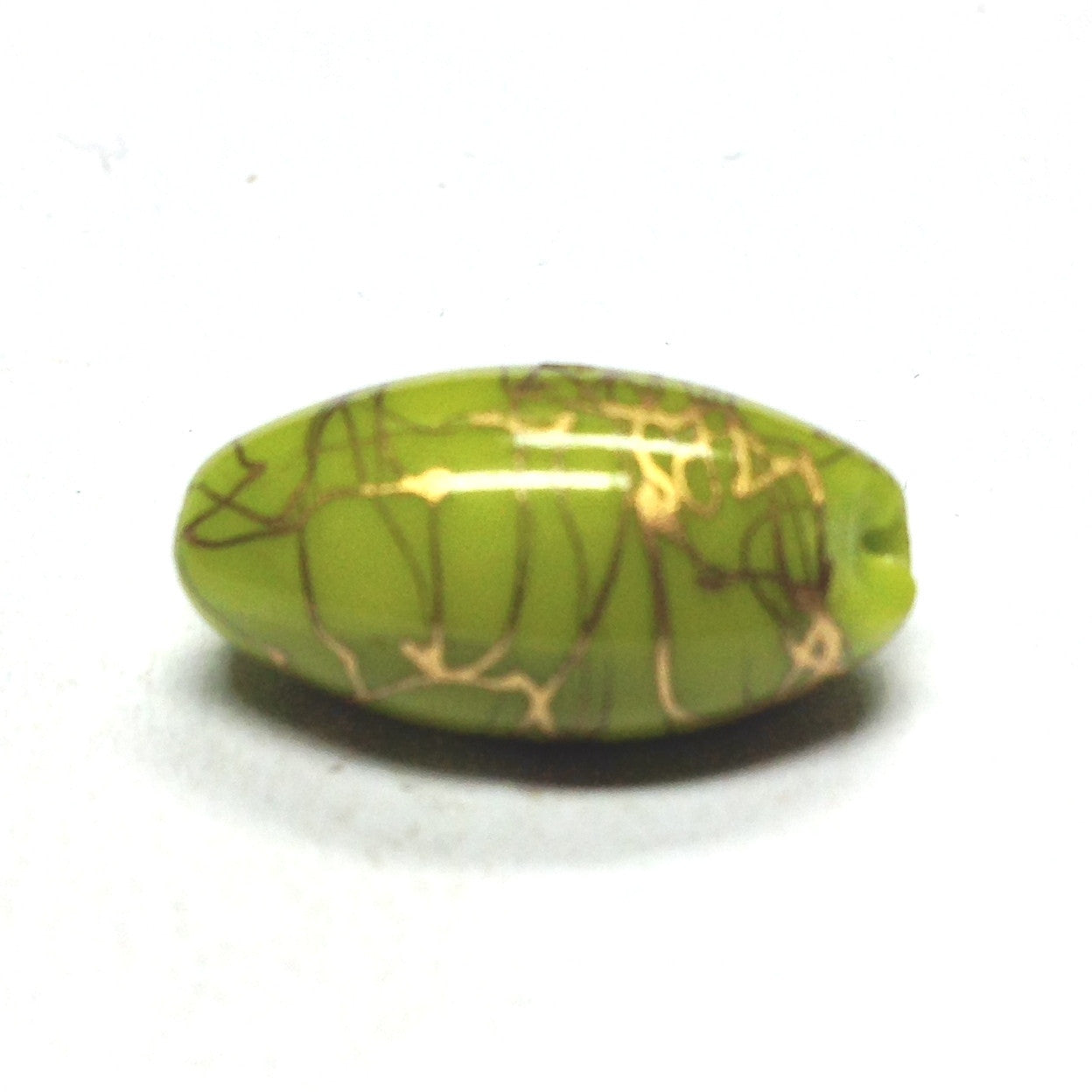 14X8MM Green/Gold Glass Oval Bead (24 pieces)