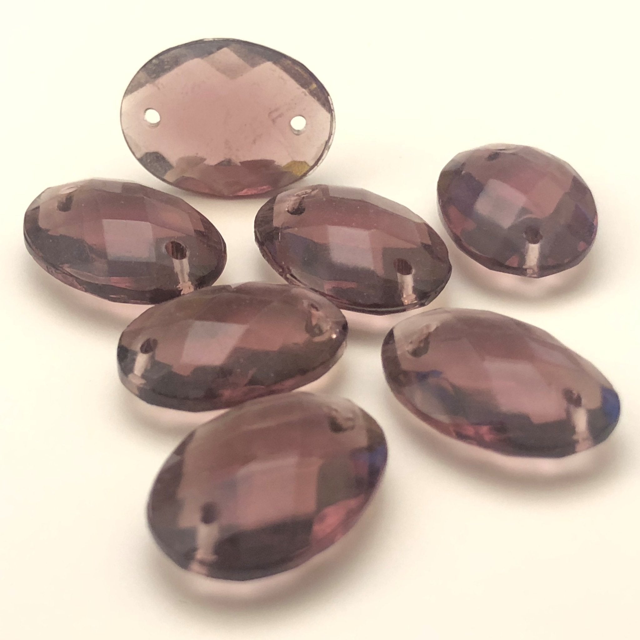 18X13.5MM Amethyst Faceted Glass 2-Hole Oval (36 pieces)