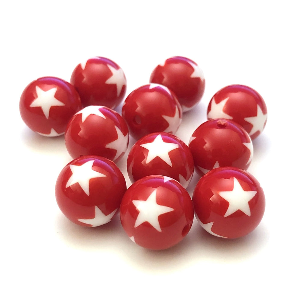 12MM Red Bead With White Stars (72 pieces)