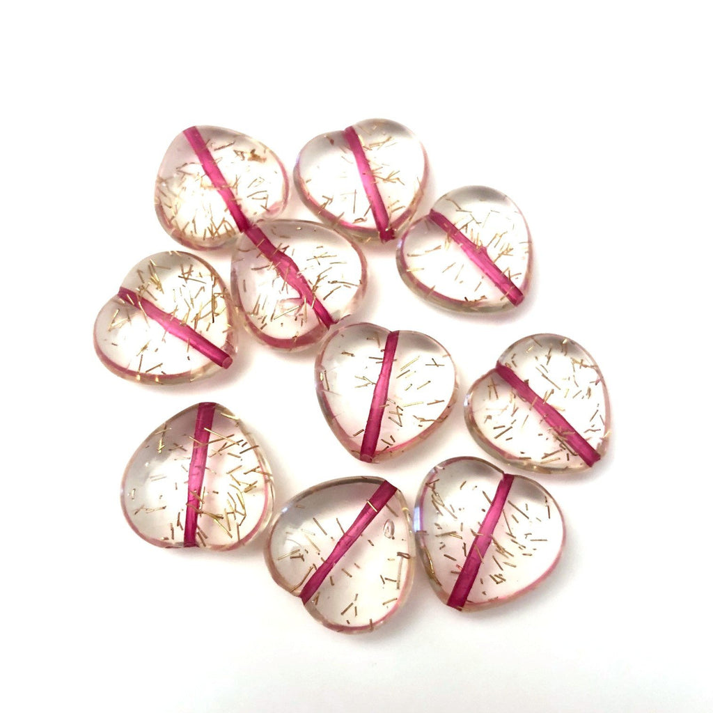 15MM Crystal/Fuchsia/Gold "Spiked" Heart Bead (72 pieces)