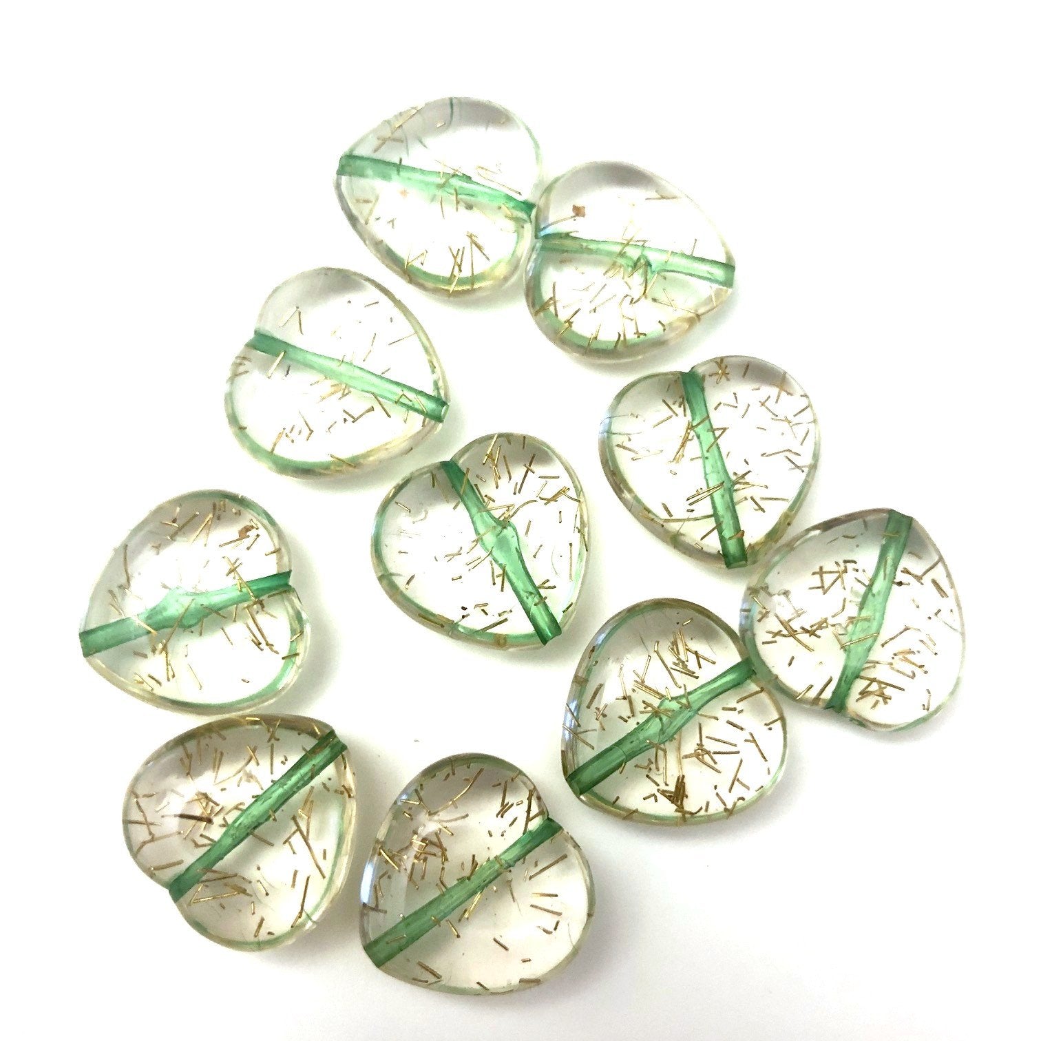 15MM Crystal/Green/Gold "Spiked" Heart Bead (72 pieces)