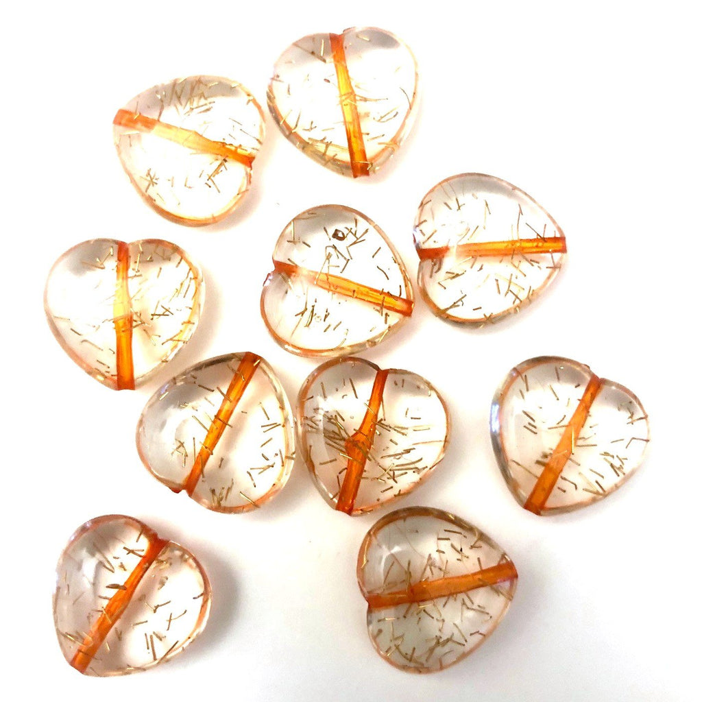 15MM Crystal/Orange/Gold "Spiked" Heart Bead (72 pieces)