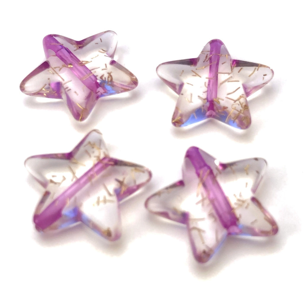 17MM Crystal Fuchsia/Gold "Spiked" Star Bead (36 pieces)