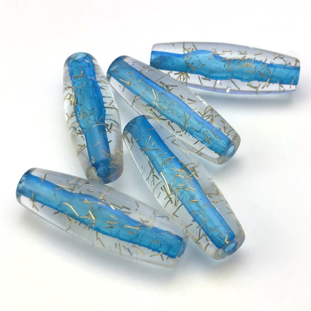 29X10MM Crystal Blue/Gold "Spiked" Tube Bead (36 pieces)