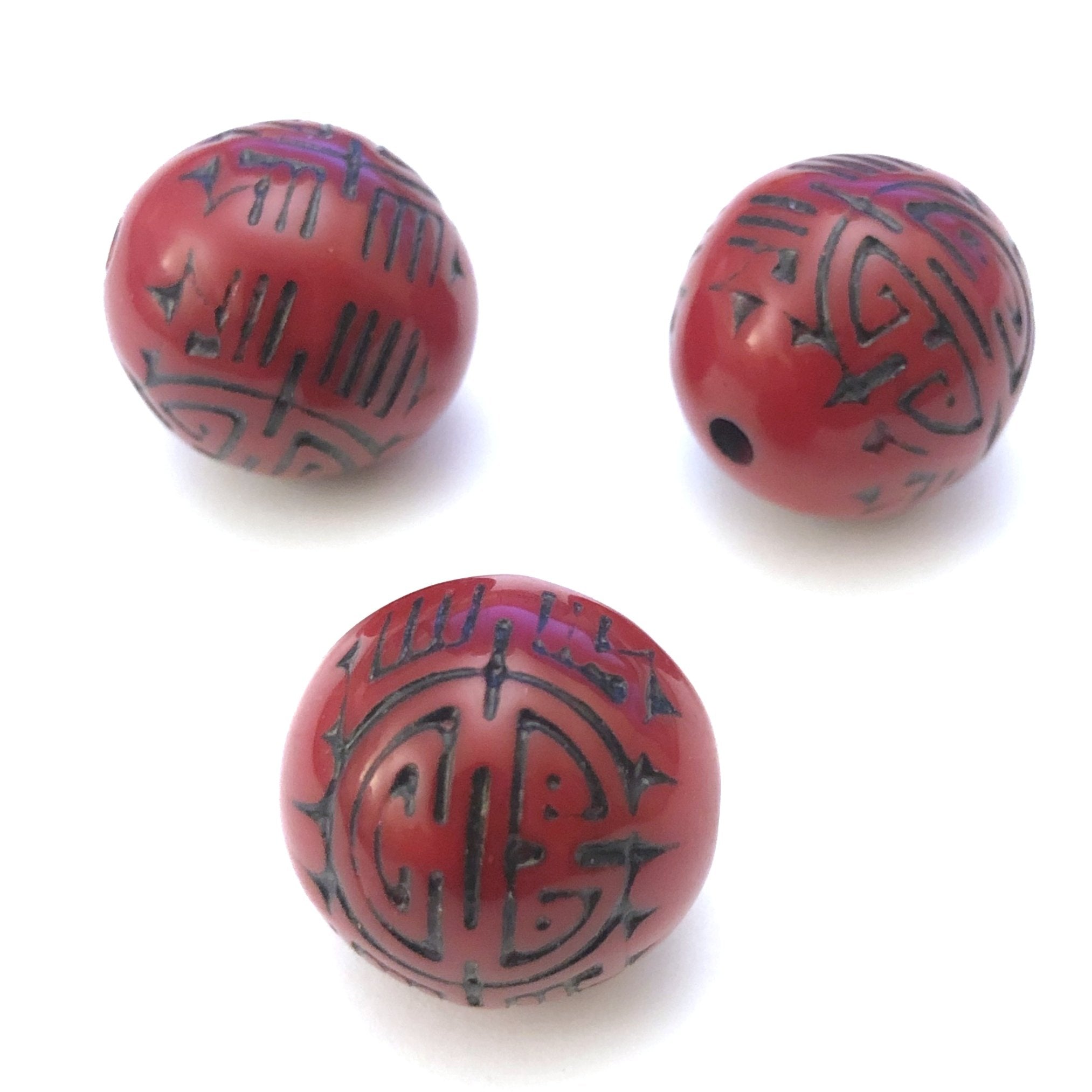 16MM Red/Black "Chinese" Beads (36 pieces)