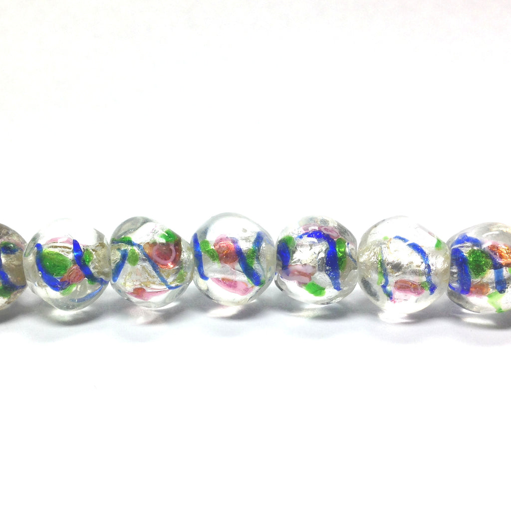 11MM Round Glass Silver Foil Lamp Beads 16" (1 strand)