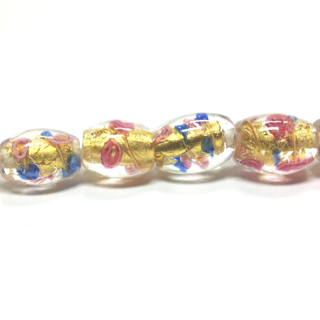 13X10MM Oval Glass Gold Foil Lamp Beads 16" (1 strand)