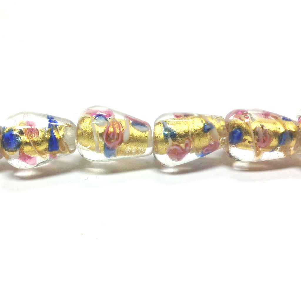 7X14MM Pear Glass Gold Foil Lamp Beads 16" (1 strand)