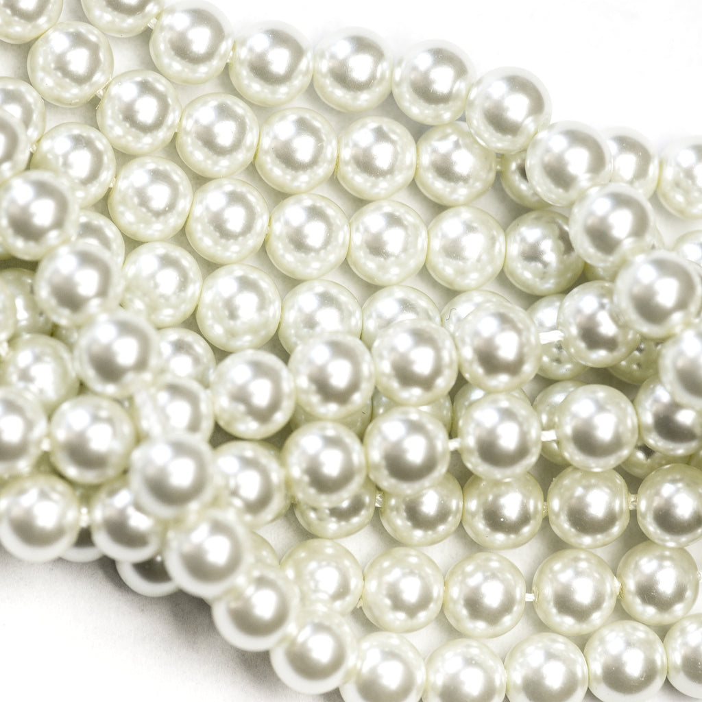 6MM White Glass Pearls 16" (1 dozen strands)