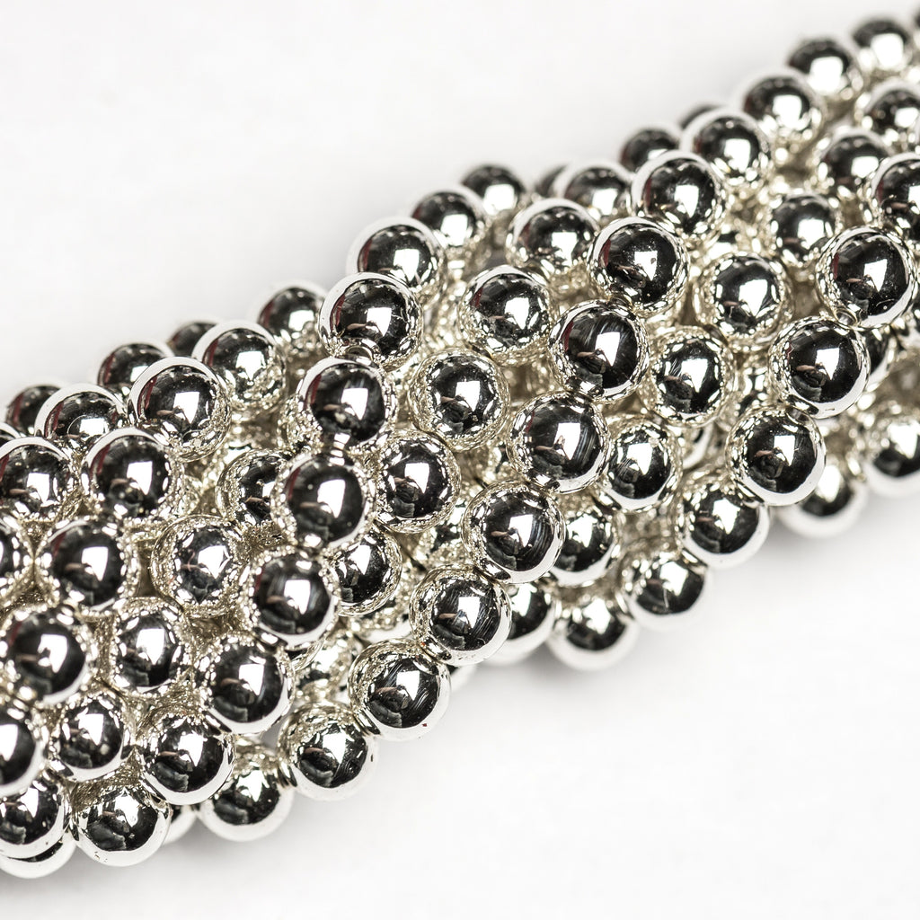 12MM Vacuum Plated Silver Beads 15"
